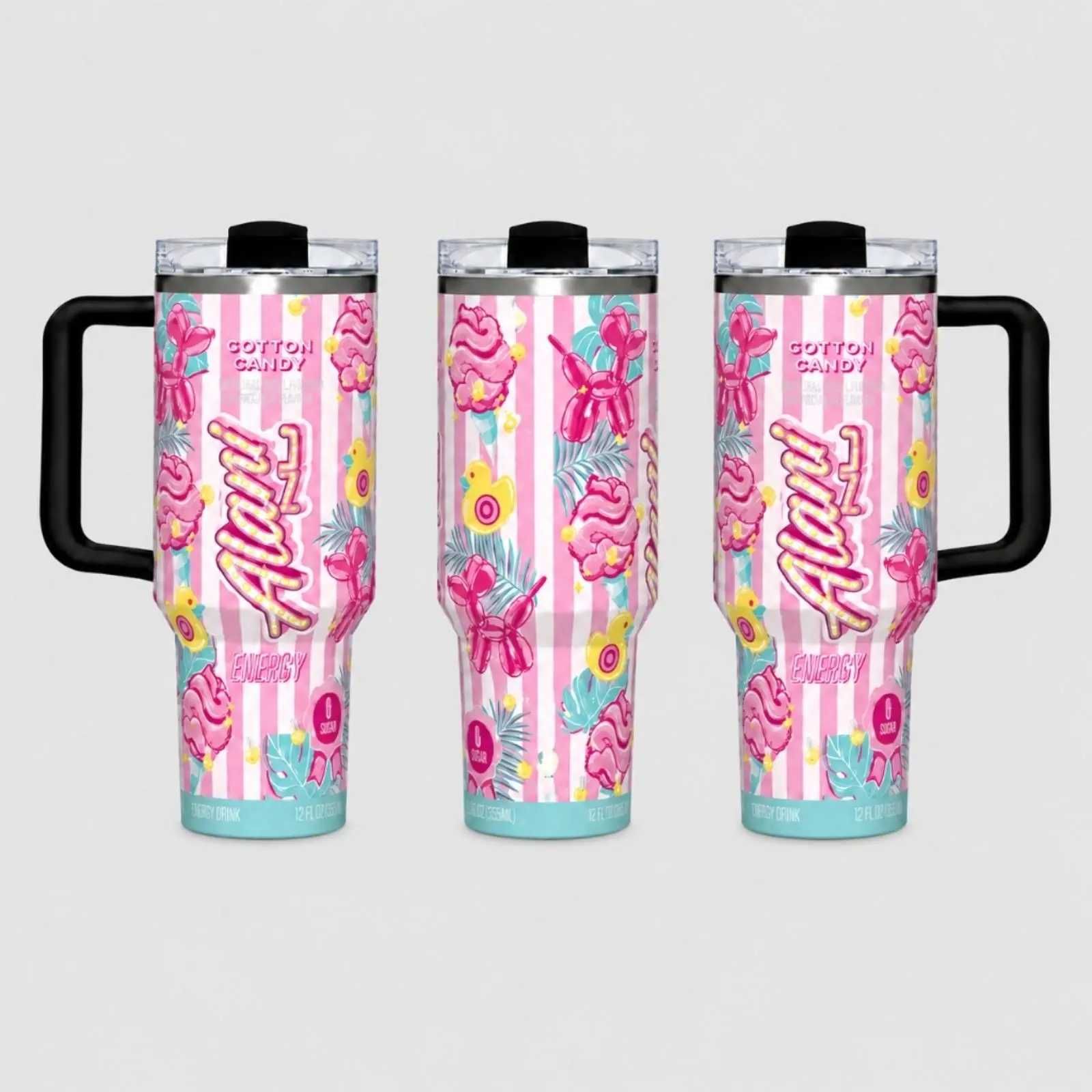 Alani Nu Cotton Candy Inspired 40oz Tumbler with Handle, Lid and Straw, Stainless Steel Insulated Travel Mug for Water, Coffee and Energy Drinks, Pink Balloon Animal Cup, Christmas Birthday Gift for Women, Teens and Alani Fans