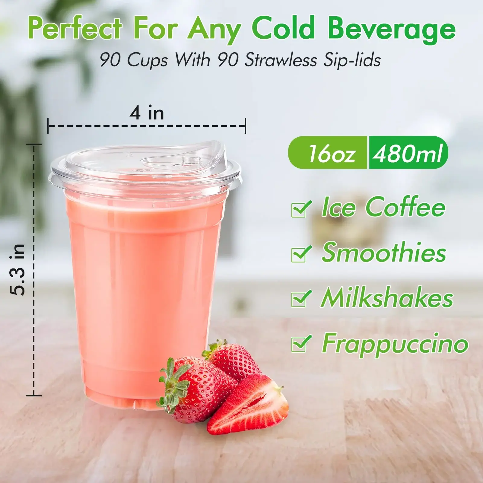 100pc 12oz/16oz/20oz/24oz Bulk Plastic Cups with Direct- Lids Disposable  Coffee Protein Shake and