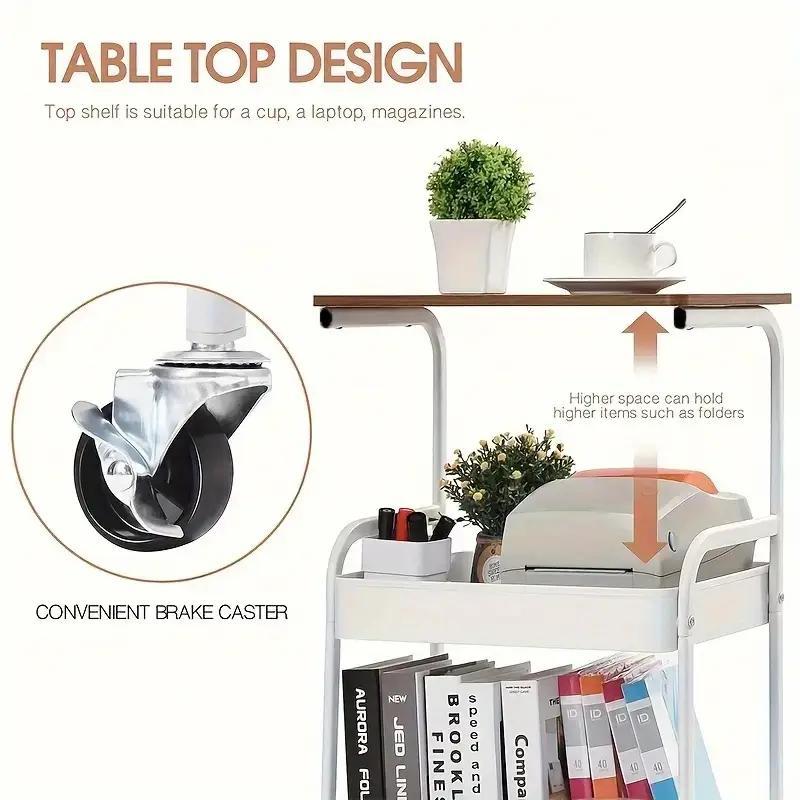 3-Tier Rolling Cart with Tabletop, Metal Tool and Snack Rack with Storage, Durable Carbon Steel Frame, Wheels for Easy Mobility, Perfect for Home or Office Use, Rolling Storage Cart