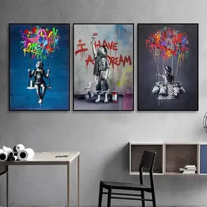 3pcs Abstract Banksy Street Graffiti Art Oil Painting Poster Print, Unframed Wall Art for Bedroom Home Decor, Art Wall Decoration, No Frame Included