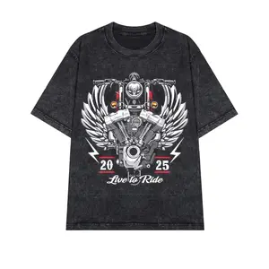"Live To Ride" Mineral Wash T-Shirt - Harley-Davidson Design 2025 Graphic Tee in Premium Cotton for Men - MELISSA ANN