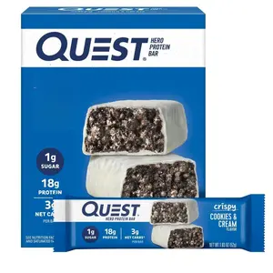 Quest Nutrition Crispy Cookies & Cream Hero Protein Bar, 18g Protein, 1g Sugar, 3g Net Carb, Gluten Free, Keto Friendly, 4 Count Snack Natural