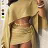 【Black Friday】Women's Summer Casual Resort Two-Piece Set, Loose-Fit Top and Tie Side Mini Skirt Set, Textured Outfit for Beach and Vacation