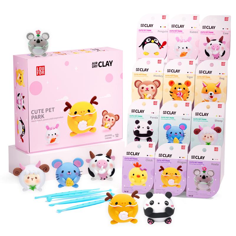 【LOUFOR】Air Dry Clay Kits - Modeling Clay for Kids, Ultra Light & Soft, Safe & Non-Toxic, DIY Airdryclay Kit with Sculpting Tools and Tutorials, Creatible Art Crafts Toys Gifts for Boys Girls，[XmasGifts]   Plastic Gift Set,Blackfriday,Christmas