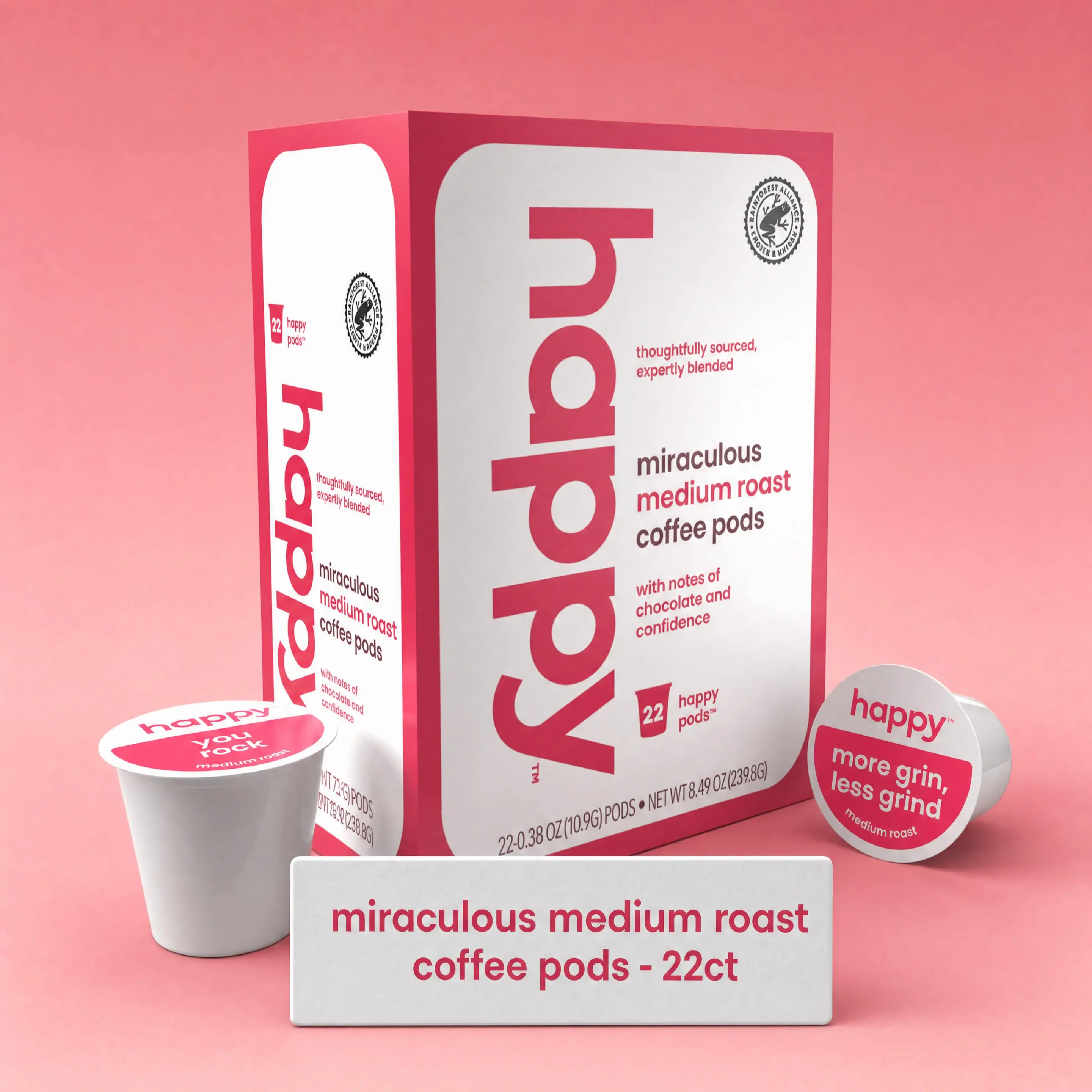 Happy Miraculous Medium Roast Coffee Pods 22 count - Rainforest Alliance Certified Thoughtfully Sourced Expertly Blended