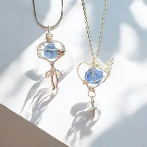 Cottagecore Wire Wrapped Crystal Necklace – Handmade Natural Gemstone Pendant – Whimsical Boho Fairy core Jewelry