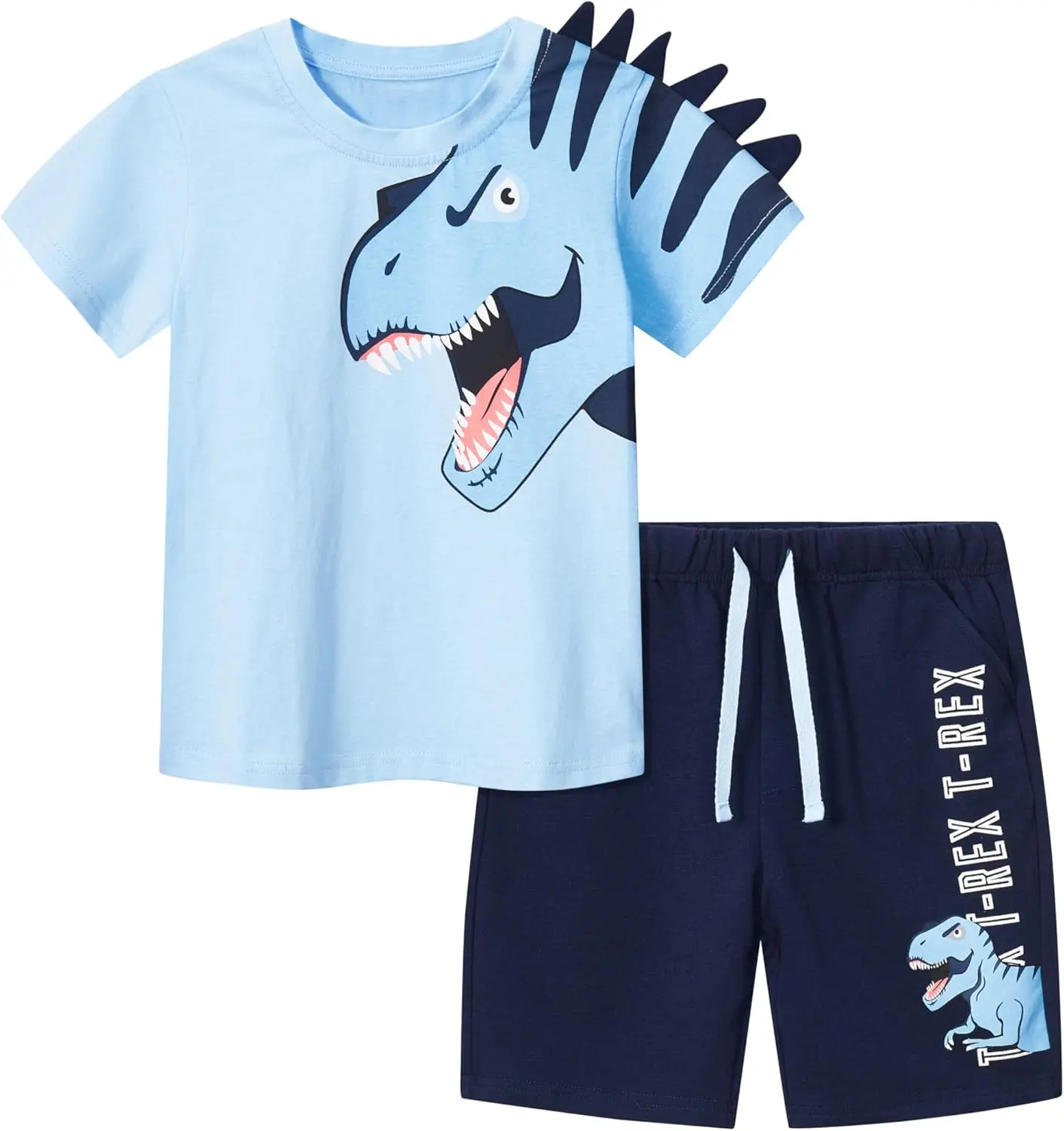 HILEELANG Toddler Boy Summer Short Clothes Sets Cotton Crewneck Tees Shorts Pocket Adjustable Knite Shorts Playwear Sets