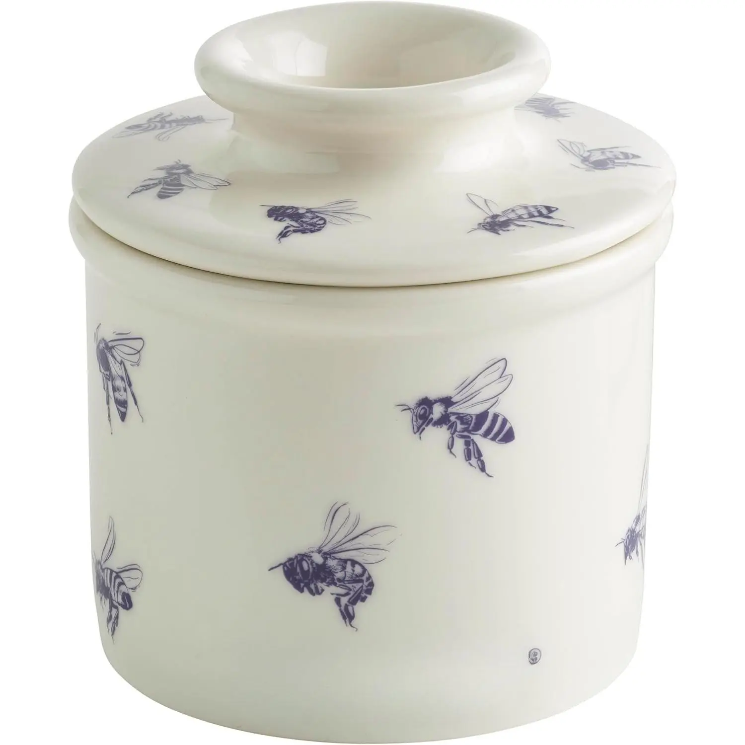 - The   crock by L Tremain, a Countertop  Ceramic  Dish Keeper with Lid for Spreadable , Farmhouse Collection, Honey Bees, Blue & White