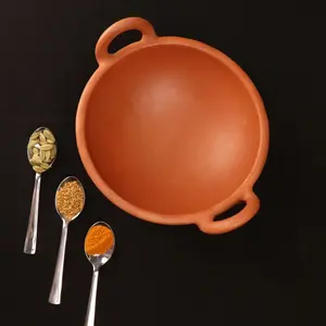 Unglazed Indian Clay Kadai/ Earthen Kadai/ LEAD-FREE Clay Pot for Cooking/ Swadeshi Blessings Ayurveda Range/ Curd, Curry, Biryani Pot