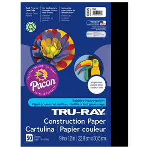 Pacon  9 x 12 in. Tru Ray Black Construction Paper - 50 Sheets Per Pack - Pack of 5