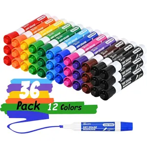 Dry Erase Markers, Chisel Tip Whiteboard Markers for Classroom and Office, Broad & Fine Lines, Wipe Clean & Ghost-Free, Works on Glass and Laminated Sleeves, Assorted 12 Colors, 36 Count