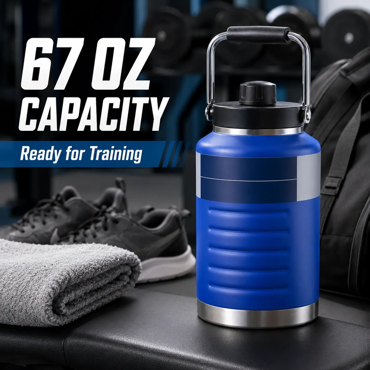 67oz Round Shape Stainless Steel Insulated Water Bottle with Lid, Leakproof Portable Storage Jug, Keeps Drinks Cold & Hot, Ideal for Camping, Outdoor Home Supply, Great Gift Option