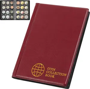 Coin Collection Album - Coin Holder Book Coin Storage Album Money Penny Pocket for Collectors CS01 (Red, Pocket Size 30x30mm/1.2x1.2 in[120 Pockets])