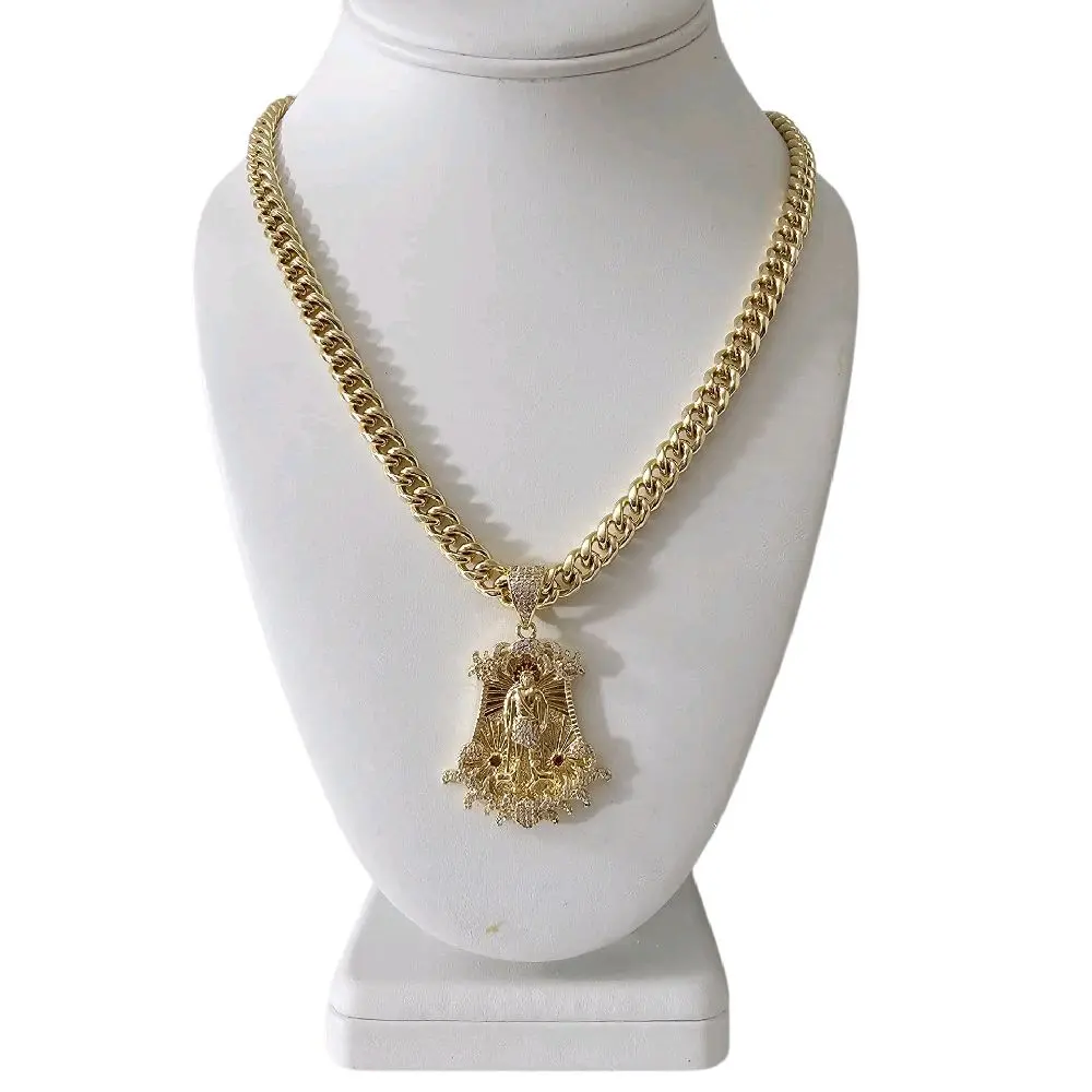Valdiviajewery #1935 Saint Lazarus necklace and pendant, 14k gold plated, high quality