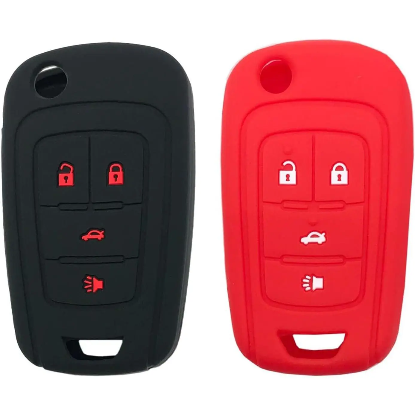 Car Key Protect Cover Case - Car Interior Accessory, Fit for Chevy Cruze, Malibu, Equinox, Sonic, Impala, Camaro, Buick & GMC Keyless Entry Key Fobs (Black+Red)