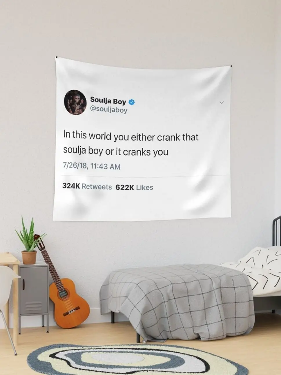 Soulja Boy Tweet Tapestry Wall Tapestry, Fabric Wall Hanging for Bedroom, Dorm Room, Living Room and Apartment Decor, Lightweight Indoor Wall Art