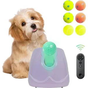 Ball Throwing Machine Automatic  Ball Launcher for Small to Medium Sized Dogs,  Interactive  Pet Ball Thrower with Balls (Purple with Remote Control)