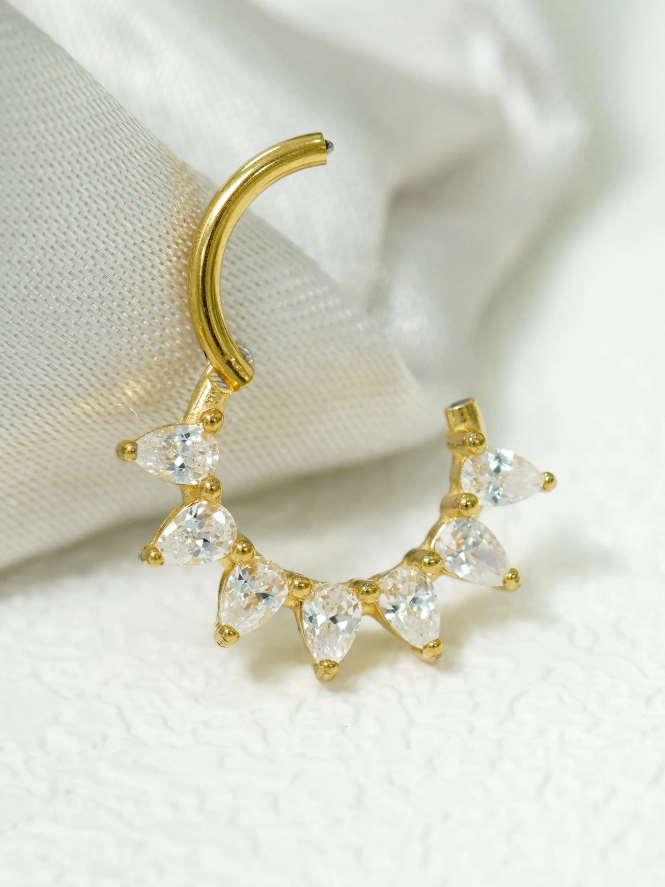 1pc 16g Pear Cut Cz Septum Ring, Surgical Steel Piercing Jewelry, Hinged Segment Clicker, Daith Earring, All Seasons