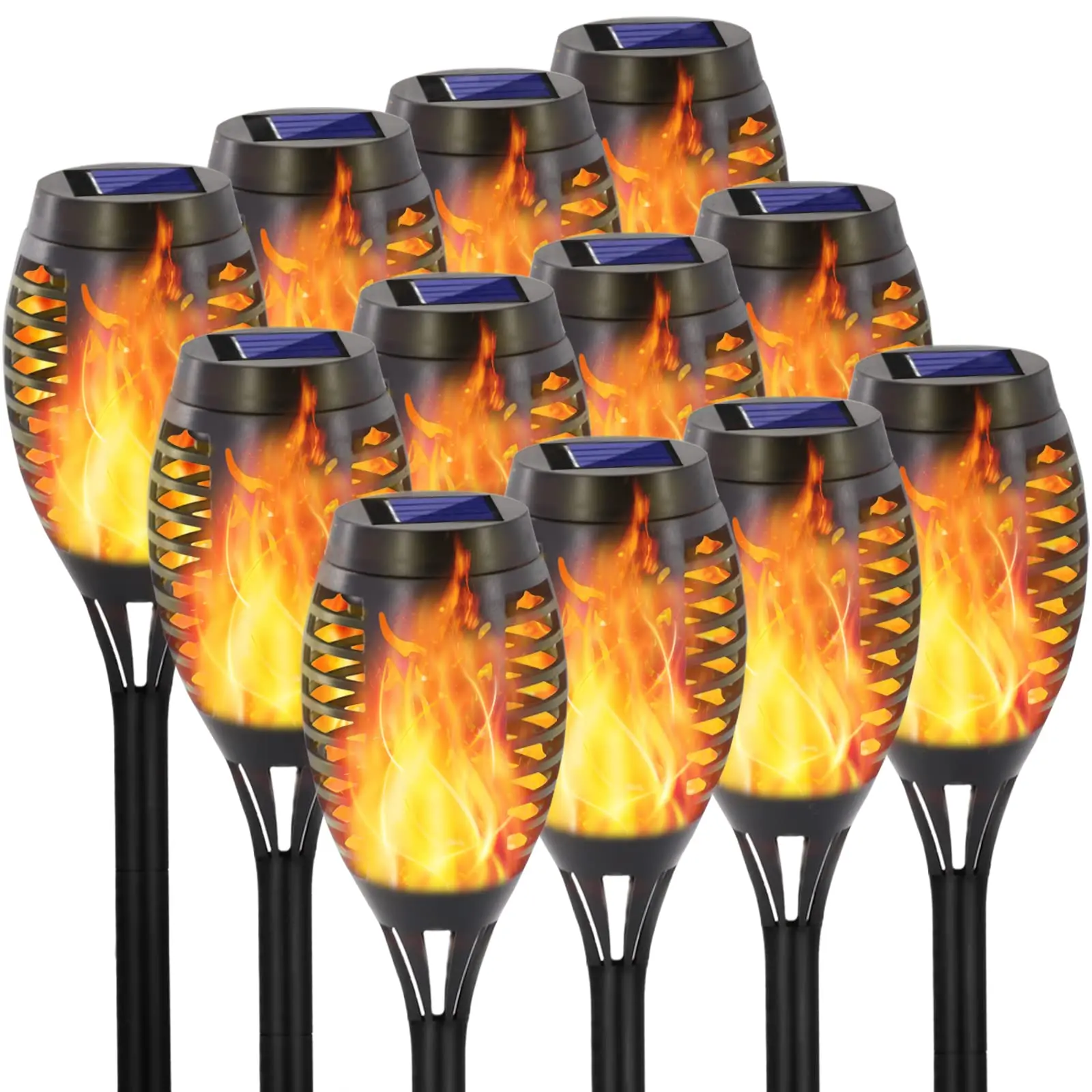 12-Pack Solar Flame Dancing Torch Lights, Waterproof Outdoor Solar Landscape Lights for Yd Garden, Patio Decor, Mother's Day Gift