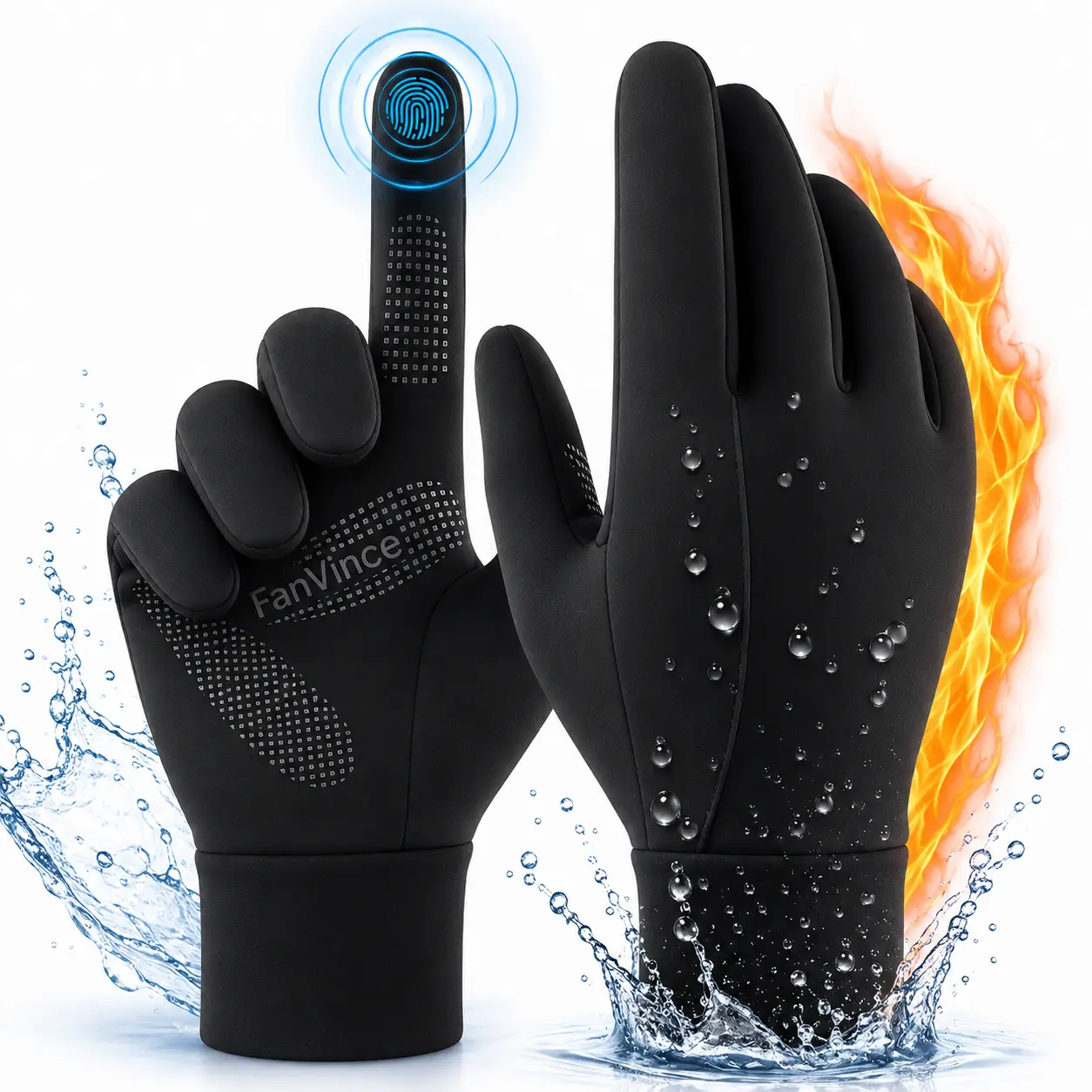 FanVince Winter Gloves for Men & Women, Touch Screen Thermal Ski Gloves Liners, Windproof Water Resistant Full Finger Non-Slip Grip Gloves for Running, Cycling, Biking, Driving, Hiking, Walking, Outdoor Work, Black-Grey