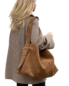 Harper Suede Tote - Large Capacity Shoulder & Crossbody Bag in Warm Brown for Everyday Use