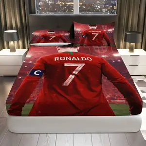 3Pcs Soccer Icon Stadium Celebration Fitted sheet Three Piece Set (1*Fitted Sheet+2*Pillowcases, Coreless), Fan theme, Goalkeeper Bedding Set, Mattress protector Soft, Breathable