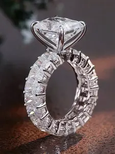1 PC Gorgeous Cubic Zirconia Ring For Women For Wedding Engagement Party Jewelry Valentine's Day Gift Bridal Engagement Ring Artificial Zircon Ring