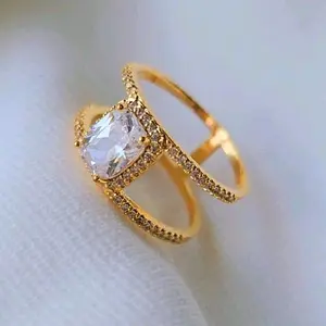 Classy Trendy Engagement Ring 21K Gold Plated High Quality CZ