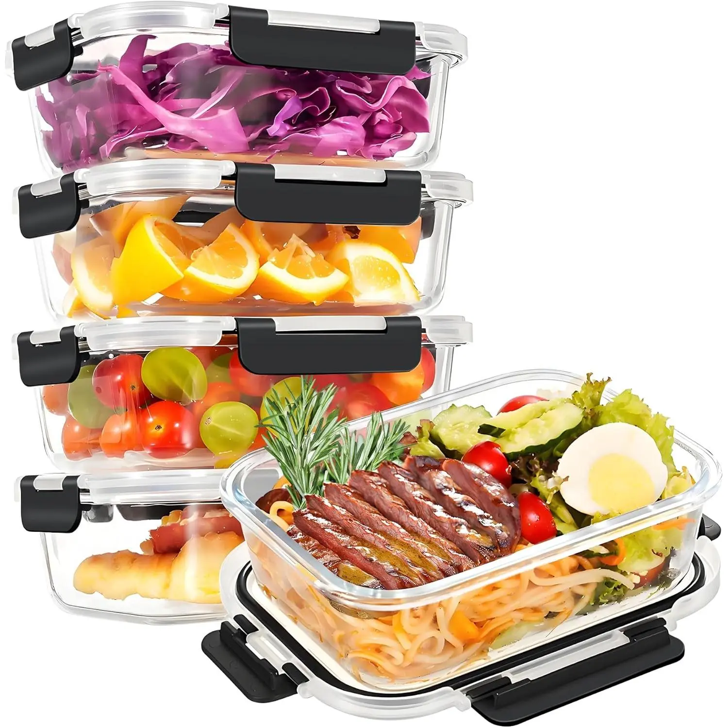 4-PACK 35OZ Reusable Silicone-Sealed Leakproof Stackable Glass Food Storage Containers with Lids - Meal Prep Snack Solution for Healthy Lifestyle, Airtight Kitchen Lunch Holders, Microwave-Safe, Oven, Freezer, Dishwasher Safe, Maintains Freshness