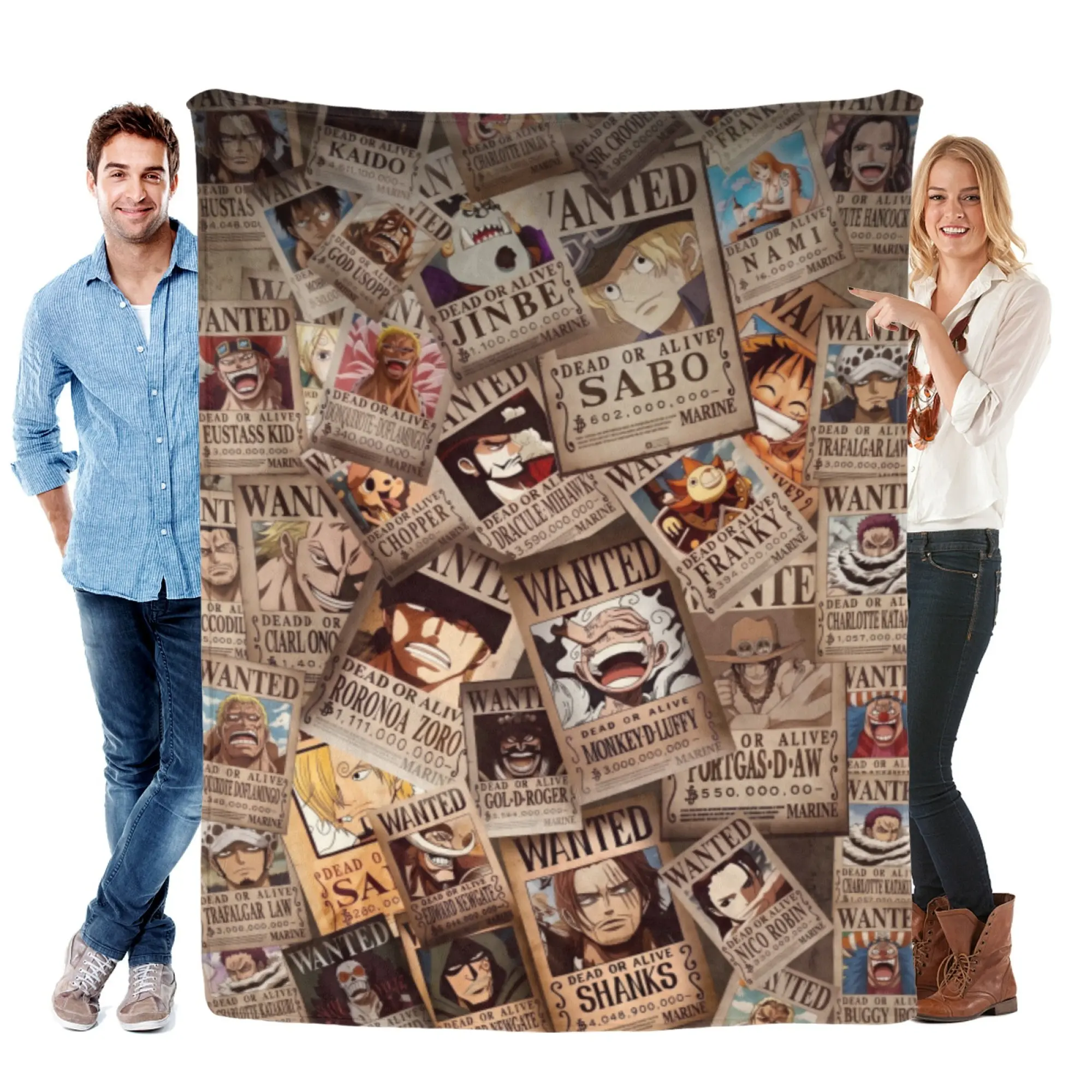 [SummerVibes] TOEI ANIMATION One Piece Wanted Posters Flannel Blanket - Soft Cozy 2D Print Anime Throw for Couch, Bed, Office & Fans