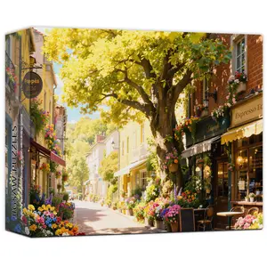 Jigsaw Puzzles for Adults 1000 Pieces, Sunny European Town Street, 28x20 Inch, Non-Glare Finish, Fun and Challenging Family Game