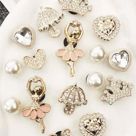 Faux Pearl & Rhinestone Decorated Bling Shoe Embellishment Set, Decorative Shoe Accessories, Elegant Heart & Crown & Ballet Girl Design Shoe Decoration Charms, Fashionable Shoes Decoration for Women & Girls