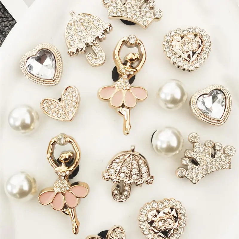 Faux Pearl & Rhinestone Decorated Bling Shoe Embellishment Set, Decorative Shoe Accessories, Elegant Heart & Crown & Ballet Girl Design Shoe Decoration Charms, Fashionable Shoes Decoration for Women & Girls