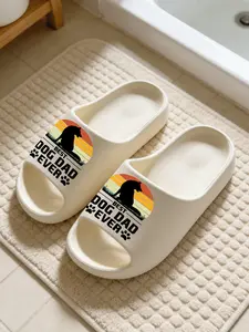 Best Dog Dad Ever Letter Dog Silhouette Retro Sunset Paw Print Coconut Sandals, Cloud-Feel Trendy Casual Style, Unisex Pet Owner Gift Daily Wear, Thick Sole Non-slip Soft Comfortable, All-Season Home Bathroom Outdoor