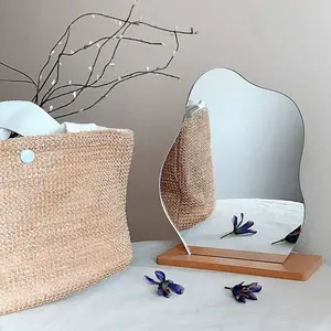 Acrylic Makeup Mirror for Desk with Stand Aesthetic Desk Decor Vanity Mirror Frameless Table Top for Bedroom,Living Room and Minimal Spaces Room Decor (Baby Fat) GUOJOZO