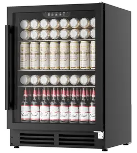 Coolake 24 Inch Wide Under Counter Beverage Refrigerator 180 Can Capacity with Glass Door Built in or Freestanding Drink Fridge for Basement Kitchen Office
