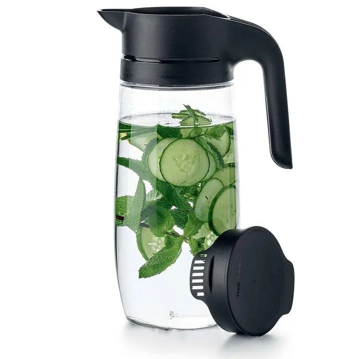 Tupperware Clearly Elegant Tritan Beverage Pitcher 1.7L with Strainer Lid for Kids & Adults - Durable, Lightweight, Mess-Free Pouring, Crystal Clear Drinkware for Fruit Infusions & Ice Cubes