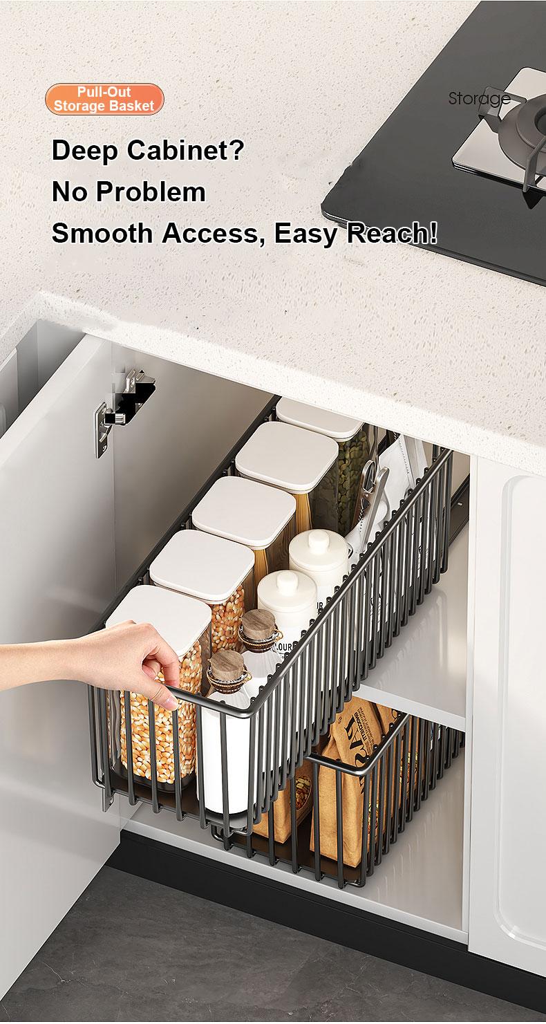 Pull-Out Cabinet Organizer Basket|Under Sink Sliding Storage for Kitchen Cabinets|Clearance Sale|Space Saving Kitchen Organizer,dorm essentials,home decor