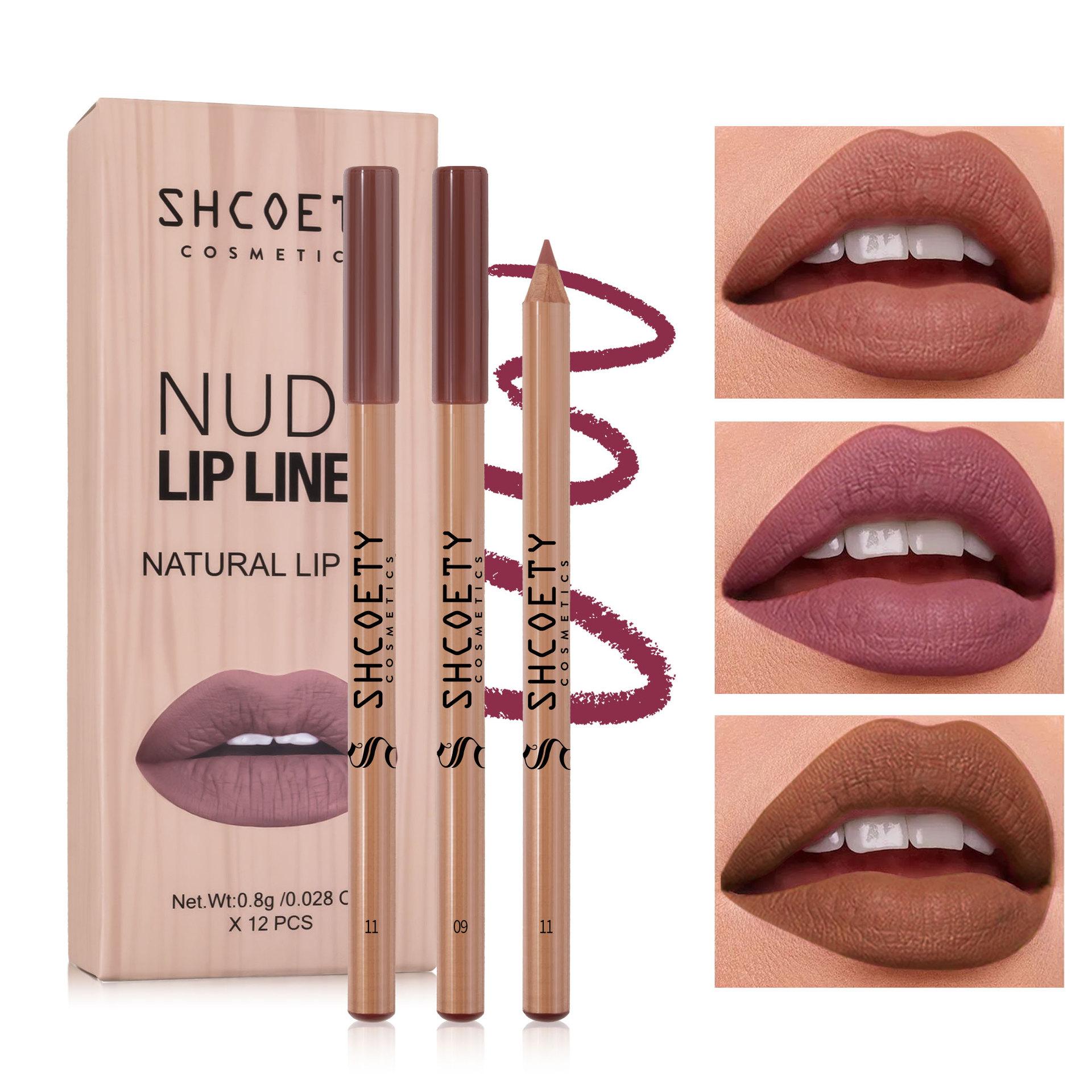 12 Piece Set Natural Wood Matte Lip Liner Kit Pencils, Lip Contour Wood Lip Pencils Gift Set for Friends and Wives for Valentine's Day