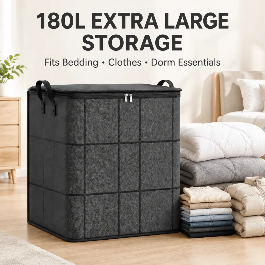 180L Back To School Dorm Oxford Fabric Storage Bag, Heavy-Duty Zipper Organizer for Bedding Quilt, Moving, Gym & Outdoor Gear, Ideal Gift
