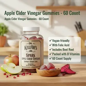 Apple Cider Vinegar Gummies with The Mother - with Folic Acid, Vitamin B6 & B12 - Beet Root, Pomegranate, Naturally-Sourced Vegan with The Mother ACV 60 Count