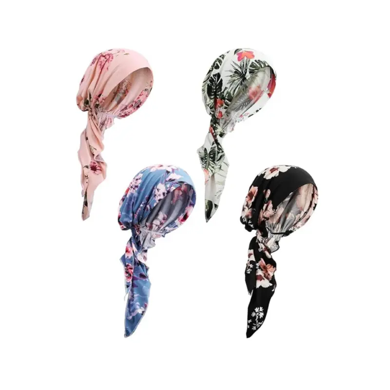 Women's 4-Pcs Pre-Tied Polyester Chemo Headwear Turbans - Cancer Patient Caps, Valentine's Day Gifts, Home Supplies, Accessories for Women Traditional,sohochic