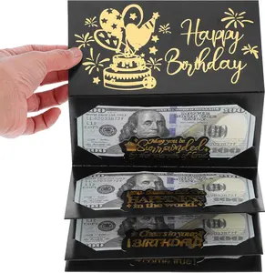 3 Pcs Birthday Money Envelope for Cash Gifts, Surprise Cash Envelope for Men Women Kids, Birthday Gift Card for Men Women Girls Boys, Black Gold Money Holder