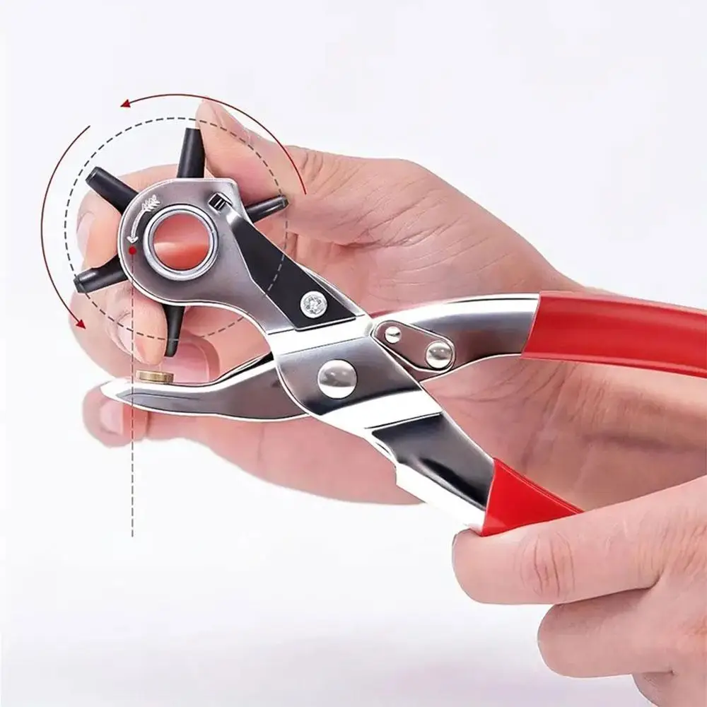 Multifunctional Leather Hole Punch Plier, Rotatable Head Leather Hole Punch Plier, Revolving Punch Tool with Comfort Grip Handle