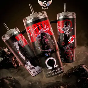 KRATOS God of War "Death Can Have Me" Gamer Art Sayal 40 oz Thermal Vacuum Insulated 12H Hot Cold With Handle For Playstation Fans & Gritty Aesthetic Vibes Spartan Style Leak-Proof BPA-Free Stainless Steel Cupholder Friendly Cup Must-Have