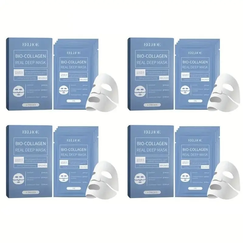 Collagen Facial Mask Set, 4 Boxes Moisturizing Hydrating Moisture Facial Care Masks for Soothing Skin, Nourishing Facial Care Product for Women & Girls, Moisturizer, Cosmetics, Beauty Products