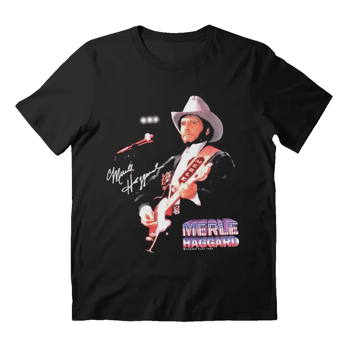 Vintage Clothing Signature Cowboy Merle Haggard T-Shirt Black Sweatshirt, Heavy Cotton Fabric Men's T-Shirt