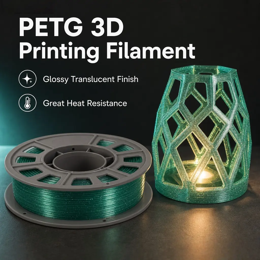 Sparkle Translucent Teal Green PETG 3D Printer Filament, 300g Mini Spool 1.75mm - Silver Speckle Gloss for 3D Printers