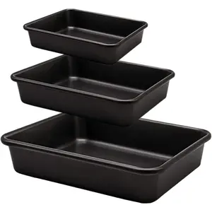 Rectangle Cake Pans, Deep Baking Pans Set Nonstick, 9/11/13 Inch, Heavy Duty Thickness Bakeware Roasting Tray for Toaster Oven, Thanksgiving Christmas Roast Turkey Pan, 3-Pack, Black