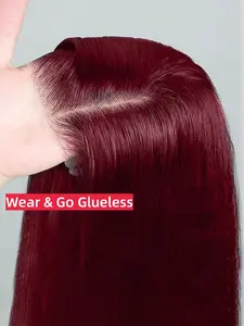 Bone Straight Human Hair wigs Long Length 99J Glueless Pre Cut 5 X 5 Lace Closure Wear And Go Quick And Easy Wear Brazilian Burgundy Colored Glueless Wig For Women